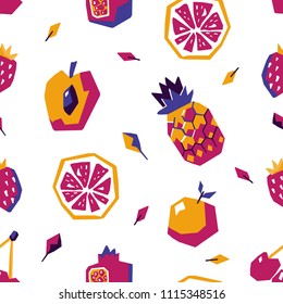 Sweet fruit abstract seamless pattern. Stylized geometric design