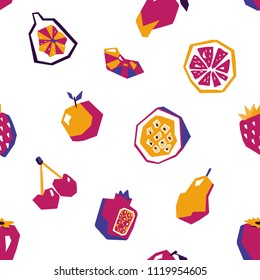 Sweet fruit abstract seamless pattern. Stylized geometric design
