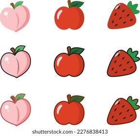 sweet fruit apple peach strawberry icon