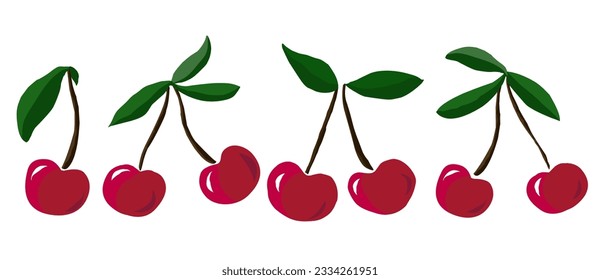 Dulce cerezo de fruta, baya roja con ilustración de hojas para el diseño. Aislamiento de vectror sobre fondo blanco
