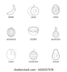 Sweet fruit icons set. Outline set of 9 sweet fruit vector icons for web isolated on white background