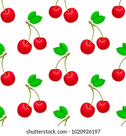 Sweet fruit isolated on white background. Vector seamless pattern. Illustration with red cherry can be used for poster, banner, textile print, wrapping