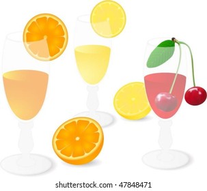 sweet fruit juices (lemon, orange and cherry) (vector illustration)