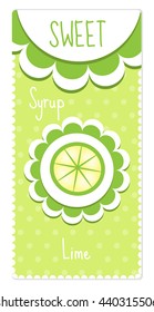 Sweet fruit labels for drinks, syrup, jam. Lime label. Vector illustration