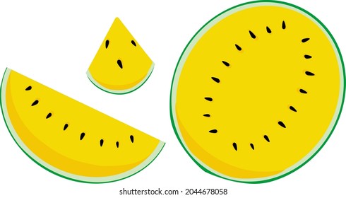Sweet Fruit, Watermelon Vector, Sliced yellow watermelon, yellow watermelon isolated on white background, Close up of yellow watermelon 