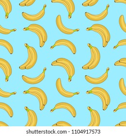 Sweet fruit yellow bananas seamless vector pattern. Banana food background, tropical exotic ripe illustration