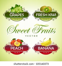 Sweet Fruits. Grapes, kiwi, peach, banana