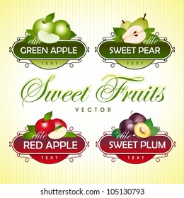 Sweet Fruits. Green apple, pear, red apple, plum