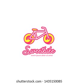 Sweet full color bicycle logo vector, cute pink and yellow sweet bike logo icon design