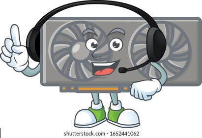 Sweet gaming VGA card cartoon character design speaking on a headphone