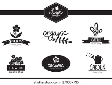 Sweet Garden, Set Of Floral, Garden And Organic Logo, Labels And Bages