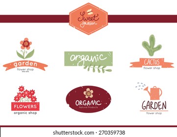 Sweet Garden, Set Of Floral, Garden And Organic Logo, Labels And Bages