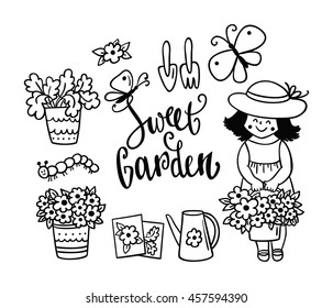 Sweet garden . Set of garden vector icon and design elements