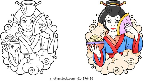 Sweet Geisha keeps a bowl of noodles