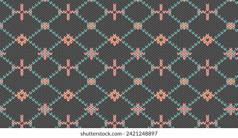 Sweet geomatric on gray knitted pattern, Festive Sweater Design. Seamless Knitted Pattern