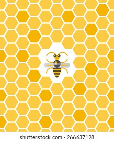 Sweet geometric pattern with honeycomb and bee in the center. Seamless flat background vector illustration.