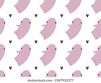 Sweet ghost. Seamless pattern. Isolated on white background.