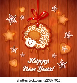 Sweet gingerbread cute sheep vector Christmas greeting card
