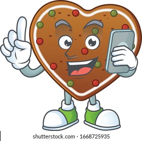 A sweet gingerbread love cartoon design style speaking on phone