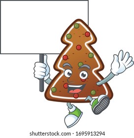 Sweet gingerbread tree cartoon character rise up a board