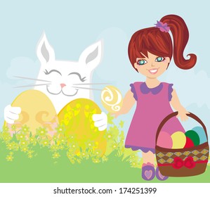 sweet girl  and Easter Bunny 