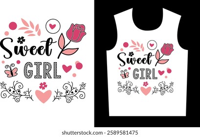 Sweet Girl Floral Heart T-Shirt Design