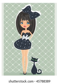 sweet  girl and her cat