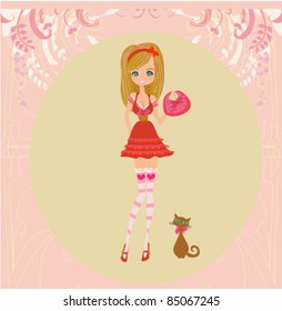 sweet girl and her cat
