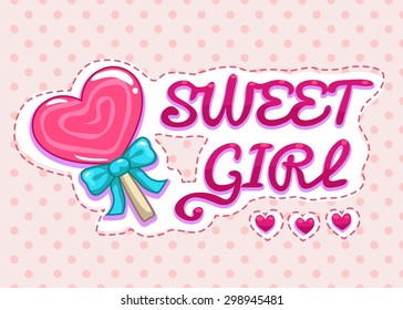 Sweet girl illustration, cute girlish  vector template for t-shirts print