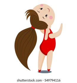 Sweet girl in a red dress for the ballet. Vector illustration isolated on white background.