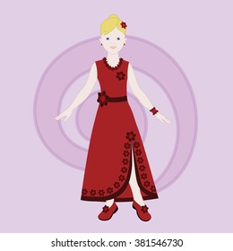 Sweet girl in a red dress. Teenager dancer. Flamenco.