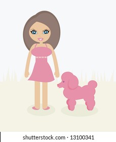 sweet girl walking with a cute dog