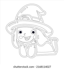 Sweet girl in witch Coloring page , 
Cute chibi kawaii Witch  characters , cute girl vector Illustration 