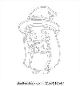 Sweet Girl Witch Coloring Page Cute Stock Vector (Royalty Free ...