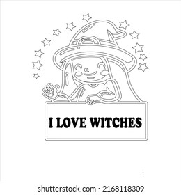 Sweet girl in witch Coloring page , 
Cute chibi kawaii Witch  characters , cute little Girl halloween witch