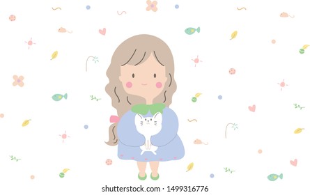 Sweet girls cartoon vector color pastel