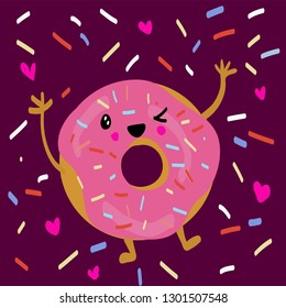 sweet glaze donut kawaii style vector illustration