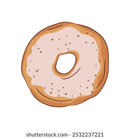 Dulce donut glaseado. Donut con glaseado rosa y espolvoreado. Postre redondo con agujero. Comida azucarada. Masa de masa con glaseado. Ilustración vectorial plana de confitería aislada sobre fondo blanco