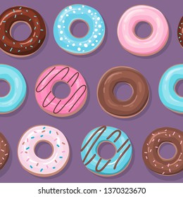 Sweet glazed donuts seamless pattern. Vector illustration