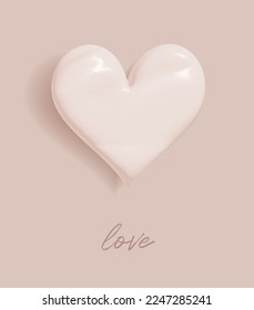 Sweet Glossy Heart on a Light Light Caramel Brown Background. Lovely Valentine's Day Vector Card. Romantic Print ideal for Card, Poster, Wall Art, Greetings. Romantic Print with Love Symbol.