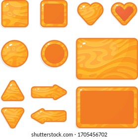 Süßer, glänzender orangefarbener Knopfsatz. Vektorillustration.