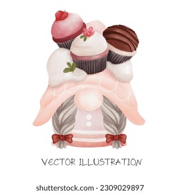 sweet gnome funny with Dessert Watercolor Clip art bakery cute illustrations