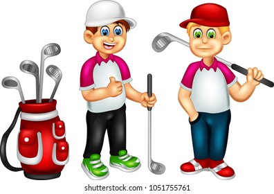 sweet golfer cartoon standing with smile and thumb up