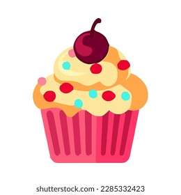 Sweet gourmet cupcake with cream icing icon isolated