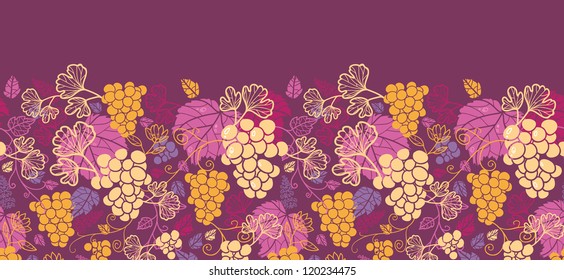 Sweet grape vines horizontal seamless pattern background border