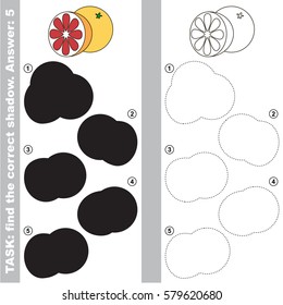 Sweet Grapefruit with different shadows to find the correct one, compare and connect object with it true shadow, the educational kid game with simple gaming level.
