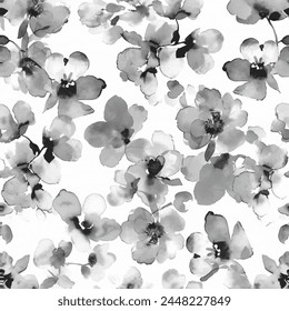 Sweet gray flowers watercolor seamless pattern. Soft pastel colors water color seamless pattern for beauty products or other.