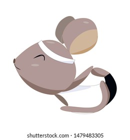 Sweet gray mouse in a yoga pose, exercisers, indicates a healthy lifestyle. illustration, for Souvenirs, postcards, notebooks, magnets and other. Ready print. Hand-drawn. In a cartoon style. Vector 