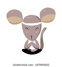 Sweet gray mouse in a yoga pose, exercisers, indicates a healthy lifestyle. illustration, for Souvenirs, postcards, notebooks, magnets and other. Ready print. Hand-drawn. In a cartoon style. Vector 
