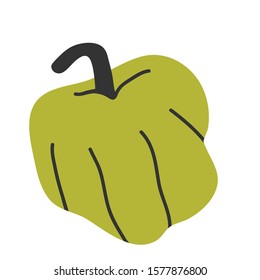 Sweet green bell pepper. Simple vegetable ingredient drawing, vector isolated modern illustration, icon or logo for farming market or menu, colorful cartoon doodle.